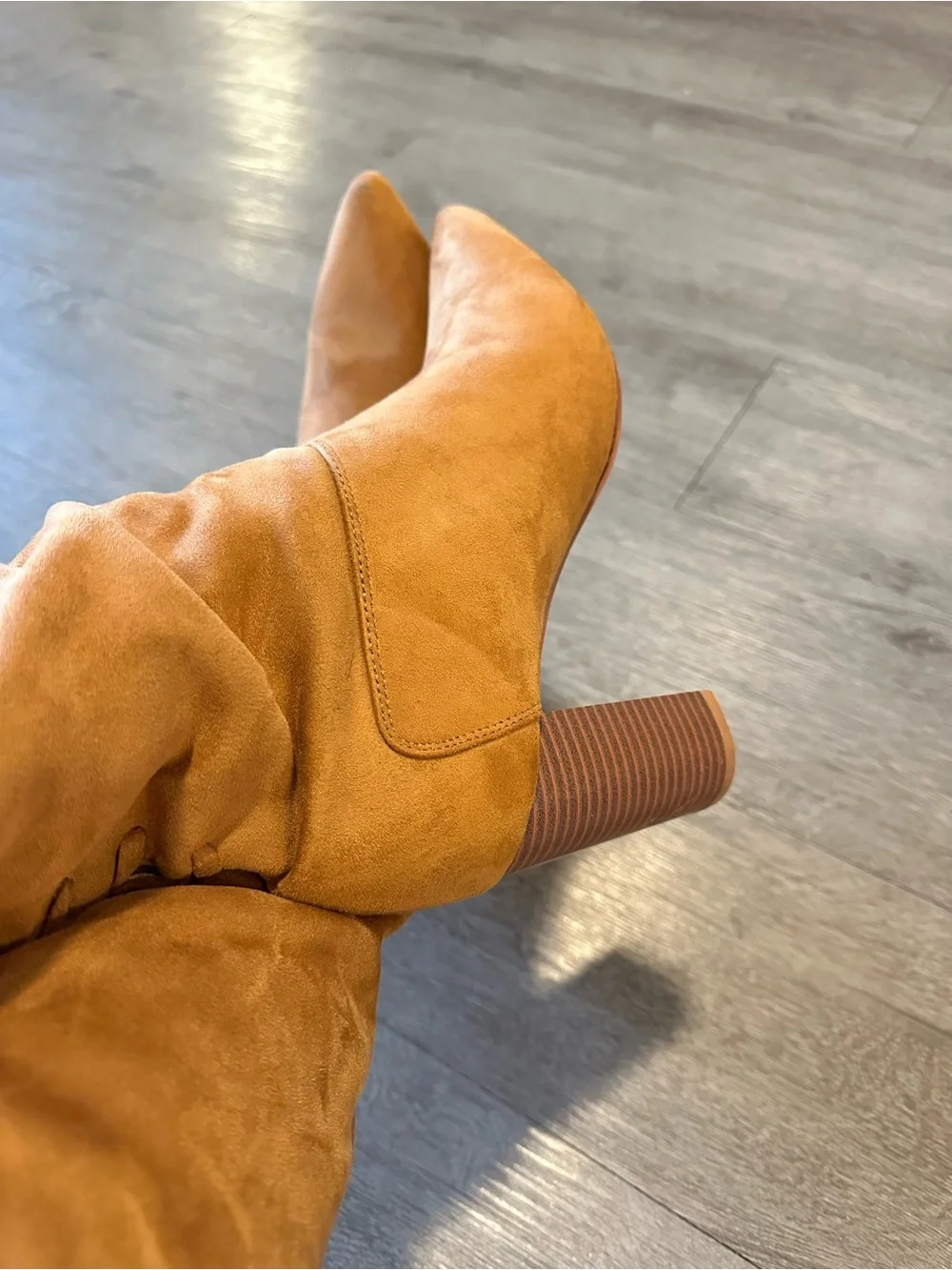 Women's Tall Suede Pointed-Toe Block Heel Boots - Tan